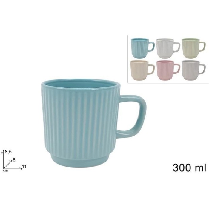 TAZZONE 300ML CERAMICA RIGATO 6COLORI